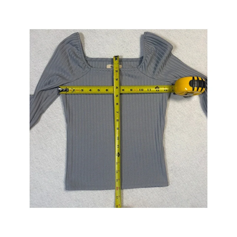 Madewell Ribbed Square Neck Puff Sleeve Top Blue Grey XS CKP477262429
